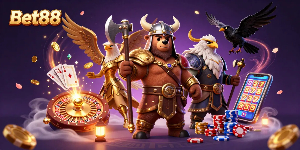 Bet88 captures the excitement of online gaming with dynamic casino elements and 3D character action.