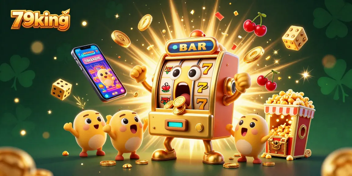79king slot machine hitting jackpot with coins flying and vibrant casino elements