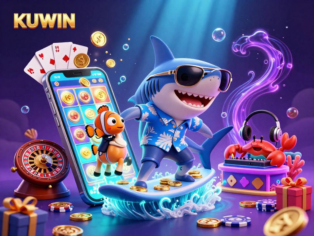 KUWIN players enjoy a vibrant underwater casino experience with animated characters and exciting games.