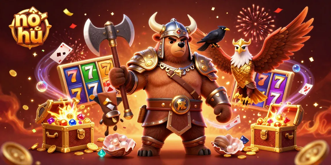 Experience thrilling nổ hũ gameplay with dynamic slots and vibrant characters in a captivating 3D scene.
