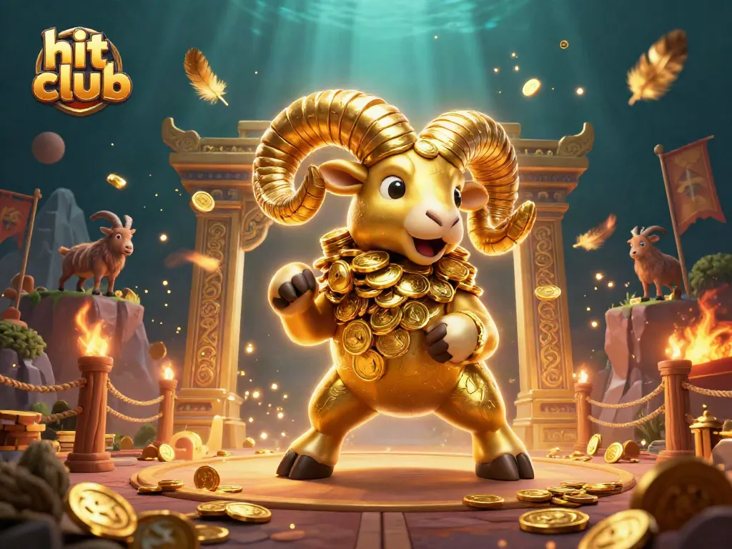 Experience thrilling action at hit club with a dynamic golden ram charging through a vibrant casino scene.