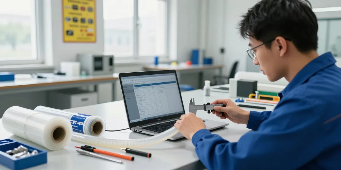 FEP teflon slang inspecteren door een technicus in een veilige werkplaats met precisie instrumenten en natuurlijke verlichting.