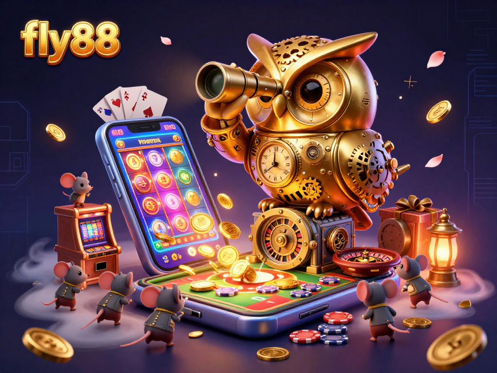 Engage with fly88, spinning reels and vibrant games come alive in a magical casino setting.