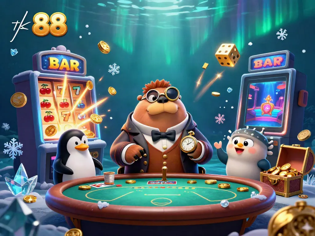 Engage with tk 88's vibrant underwater poker scene featuring playful characters, gold coins, and exciting game elements.