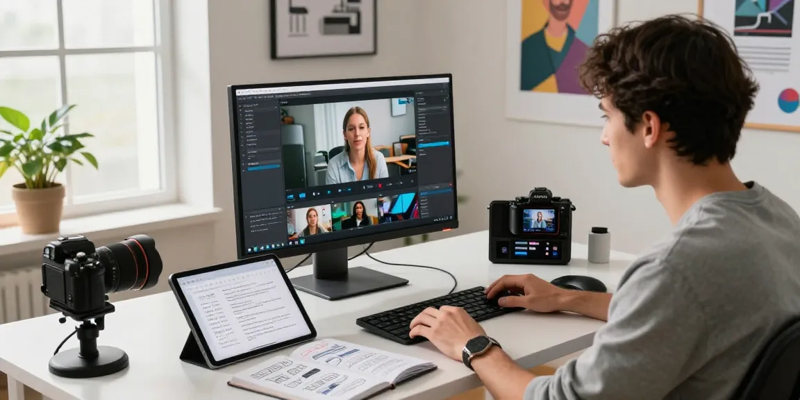 Creative workspace showcasing an AI video generator in use, with dynamic visuals and professional tools, emphasizing innovation in content creation.