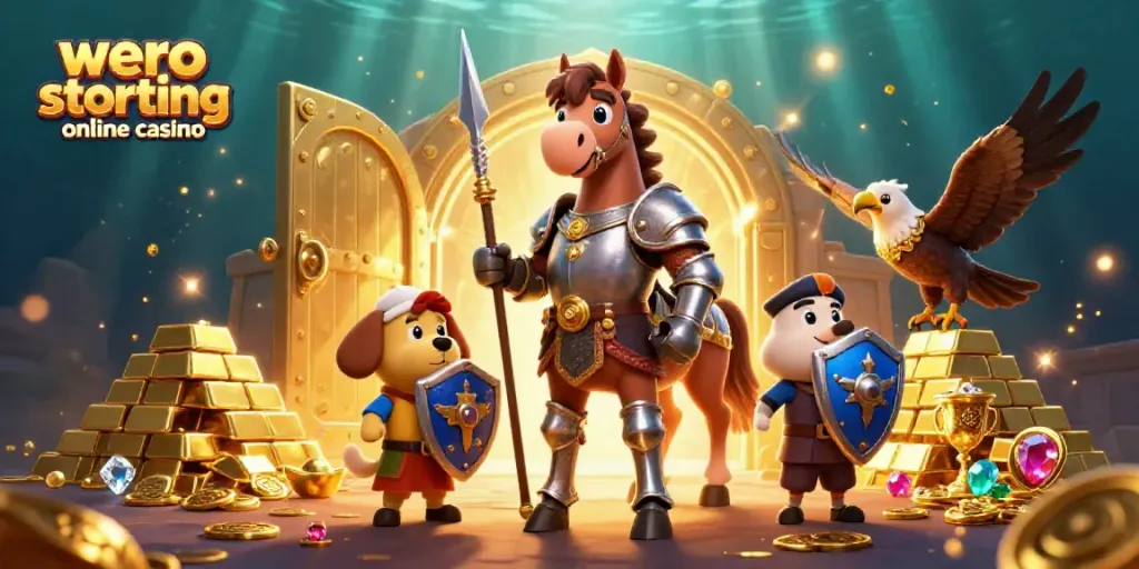 Experience thrilling wero storting online casino action with vibrant 3D knight and gem-filled scene.