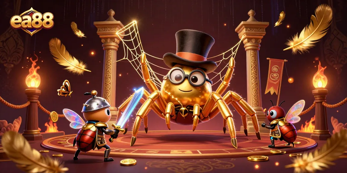 ea88 delivers thrilling adventures with a golden tarantula, courageous beetle knight, and vibrant casino elements.