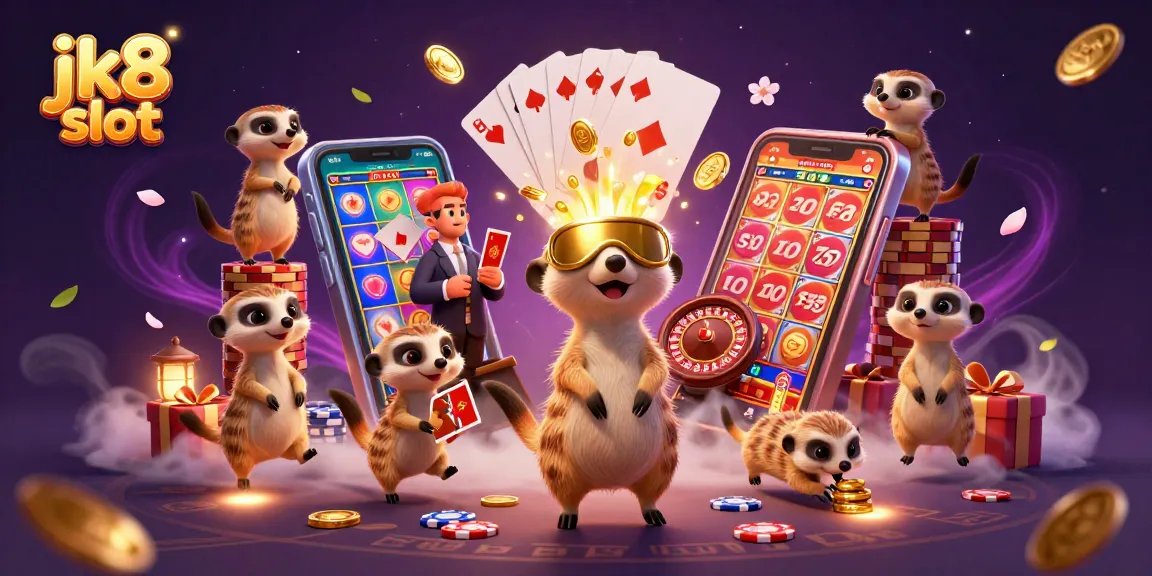 Engage with the exciting world of jk8 slot featuring meerkats in a vibrant casino setting.