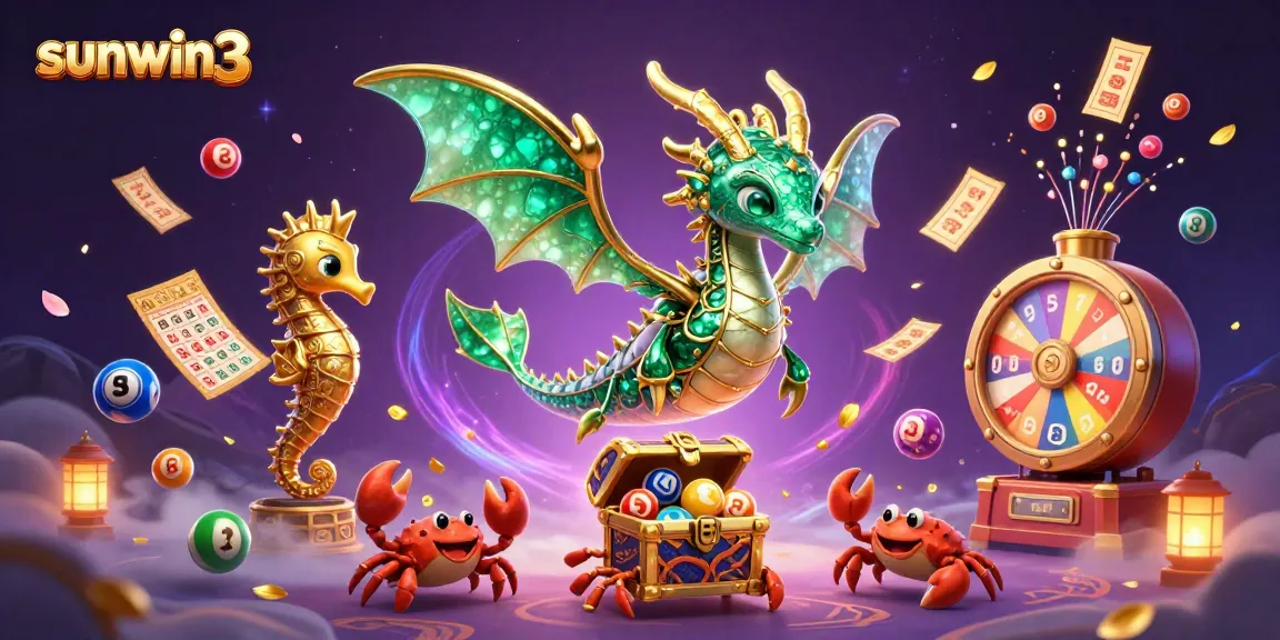 Experience the excitement of sunwin3 featuring a mythical sea dragon and vibrant lottery elements.