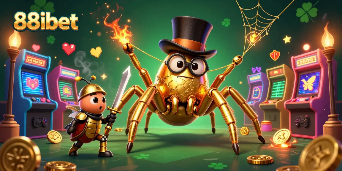 Experience the thrill of 88ibet with a golden tarantula and beetle knight in a vibrant casino setting.