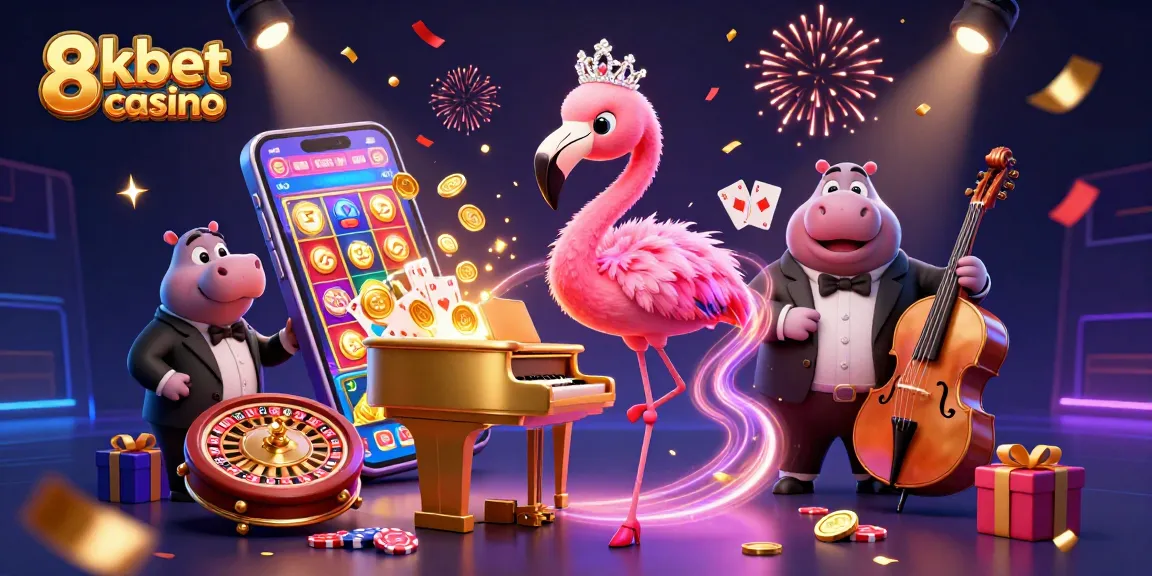 Play and win big at 8kbet casino with vibrant gaming excitement and characters in action.