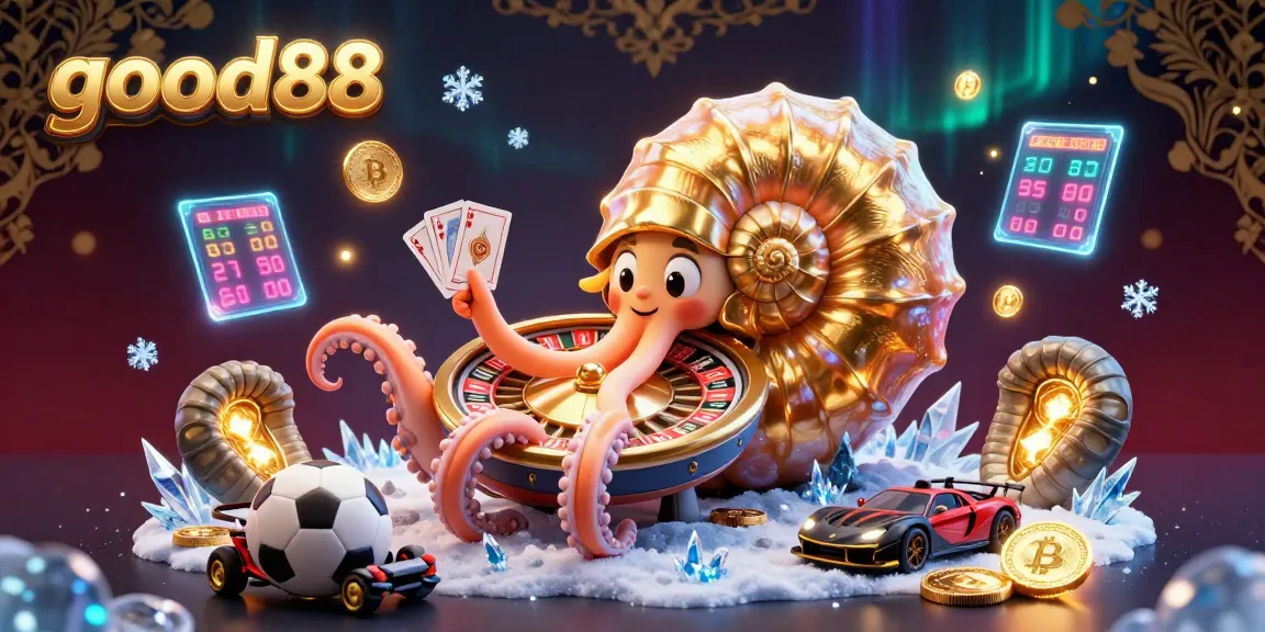 Engage in exciting sports betting with good88 as ancient nautilus spins a roulette alongside glowing crypto coins.