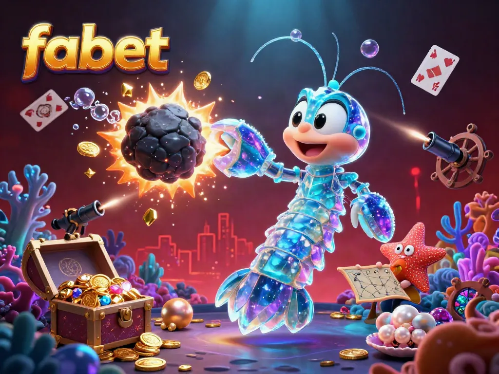 Immerse in fabet's underwater adventure, where a galactic samurai mantis shrimp unveils treasures in a dynamic casino scene.