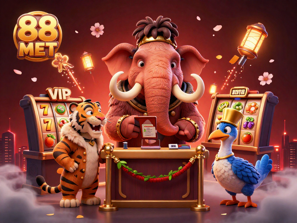 Experience the thrill of gaming with 88M BET in a vibrant casino scene featuring unique characters and visual elements.