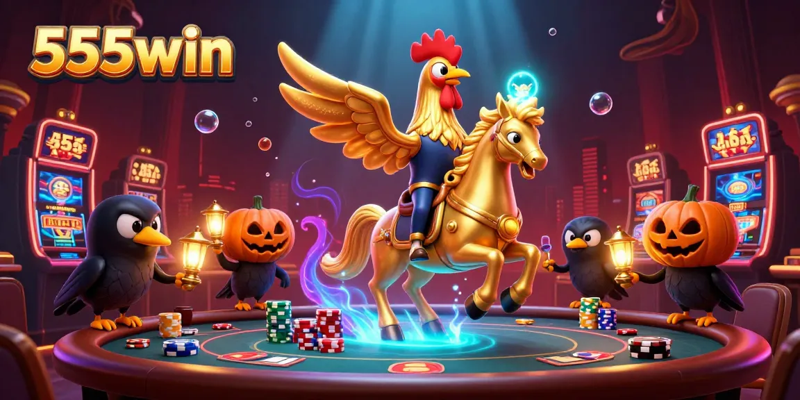 Join the excitement at 555win with a dazzling golden rooster leading a high-stakes casino adventure.
