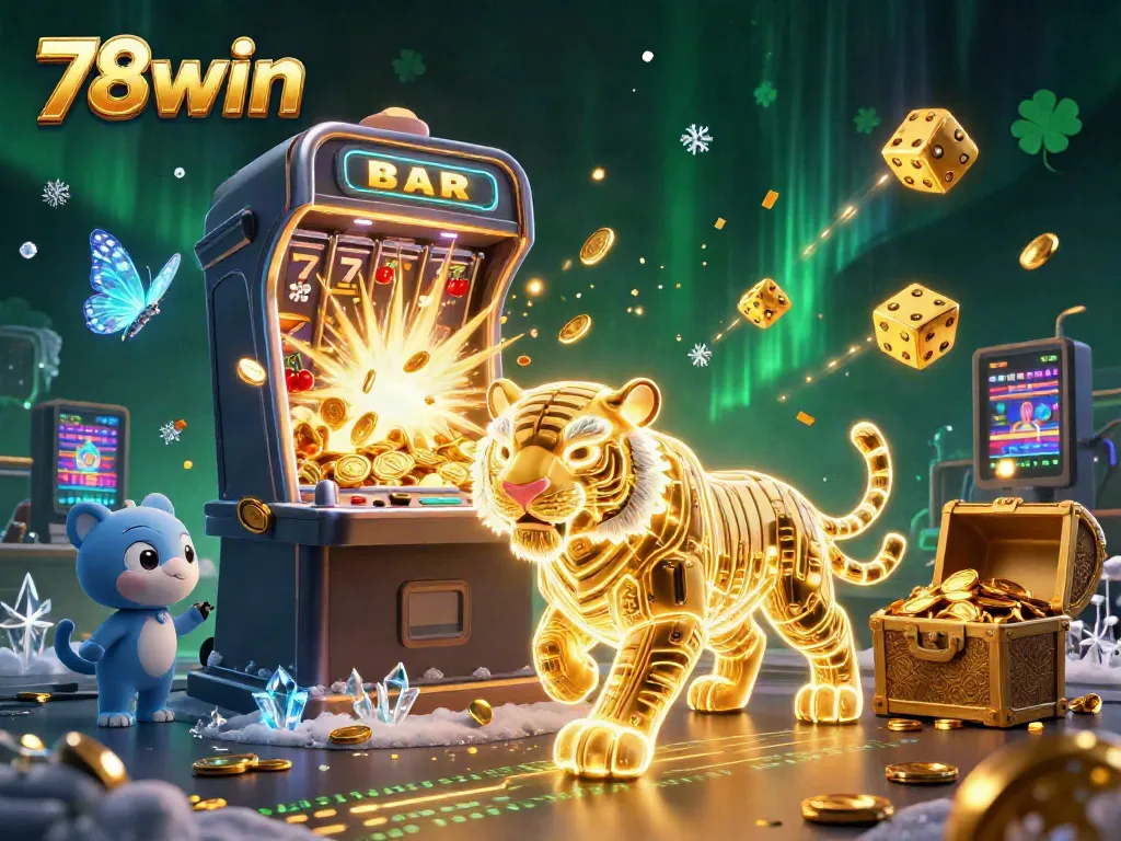 Experience thrilling gameplay with 78win, featuring a dynamic casino scene filled with jackpots and vibrant colors.