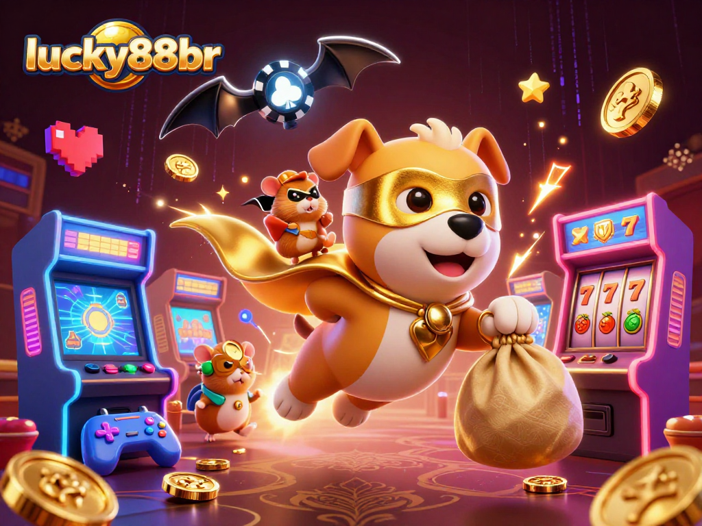 Engage with lucky88br’s vibrant casino scene featuring a superhero dog and enchanting game elements.