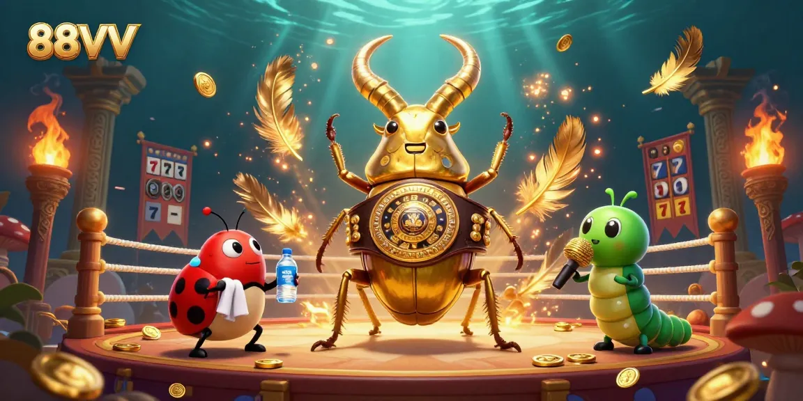 Experience thrilling action at 88VV with a giant golden beetle boxing in a vibrant casino scene.