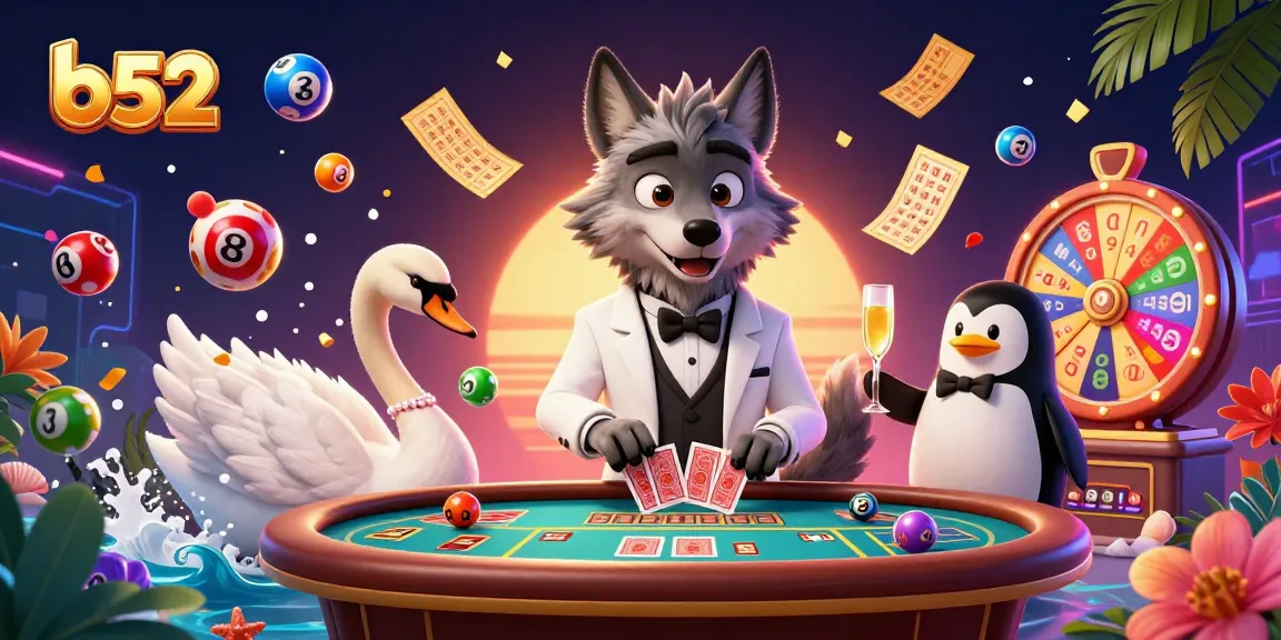 Experience the excitement of a b52-themed casino scene with animated characters and vibrant gambling elements.