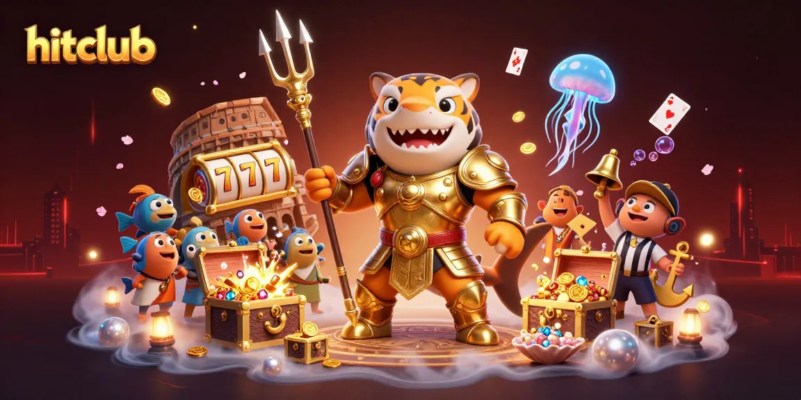 Experience the excitement of hitclub with vibrant underwater casino action featuring a tiger shark in gladiator armor.