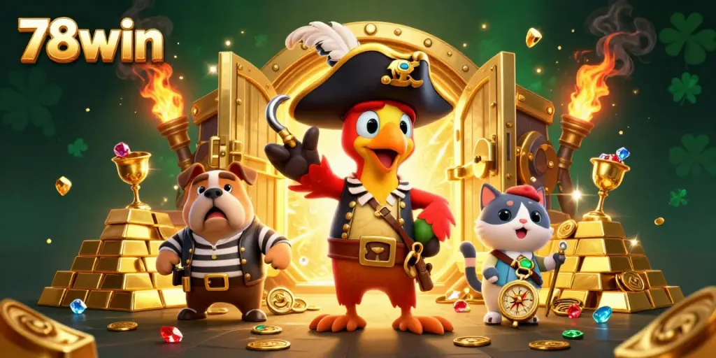 Experience thrilling wins at 78win with this vibrant casino scene filled with treasures.