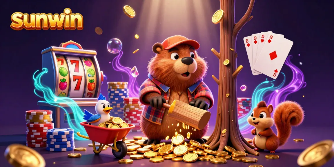 Experience the excitement of sunwin with a vibrant scene of winning slots and golden coins.