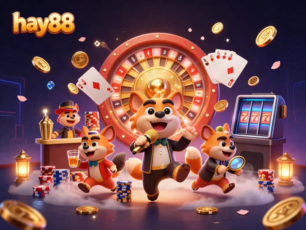 Experience the vibrant casino atmosphere at hay88 with fun hyena characters and exciting gaming elements.