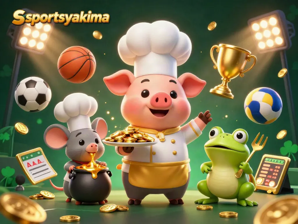 sportsyakima illustrates a vibrant sports betting scene with dynamic characters and casino elements.