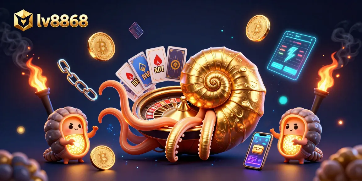 Engage in thrilling casino fun with lv8868, featuring ancient nautilus and glowing crypto coins in an immersive 3D scene.