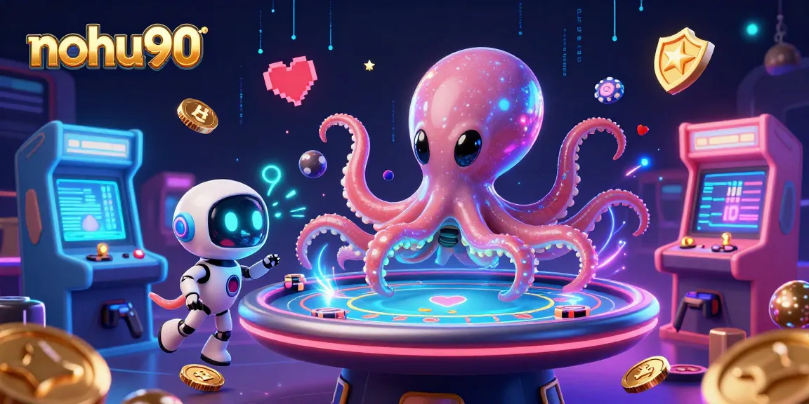 Experience thrilling games with nohu90’s vibrant alien casino setup featuring a holographic poker table.