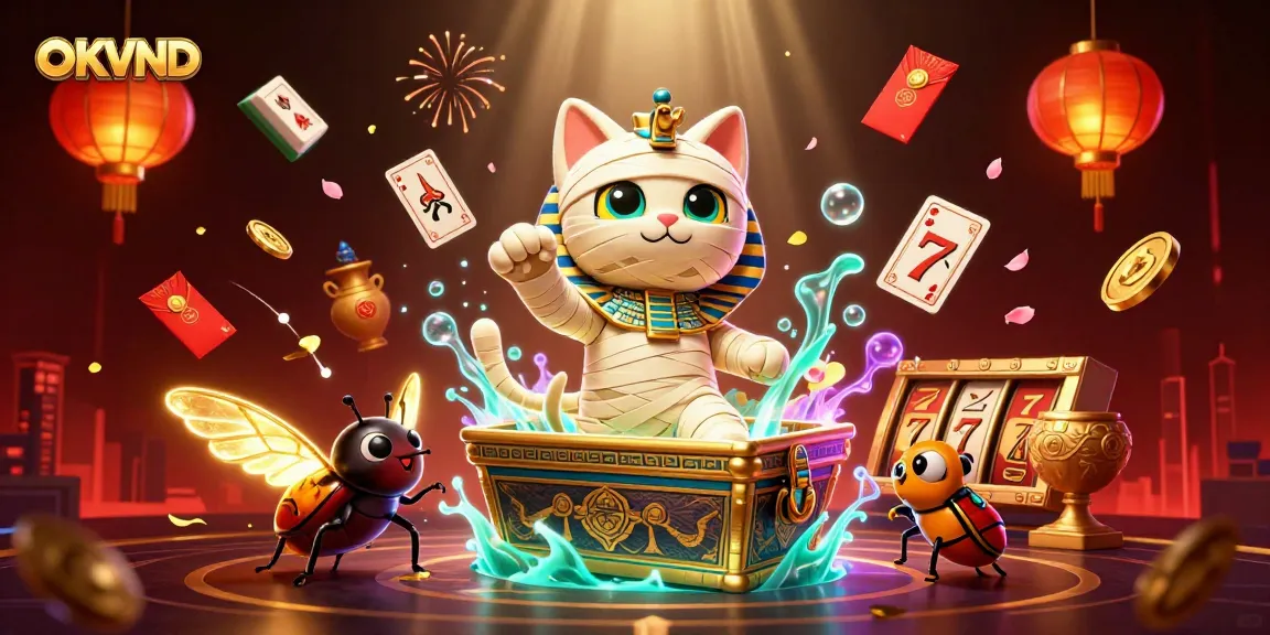 Experience thrilling adventures at OKVND casino with a vibrant 3D illustration showcasing unique elements.