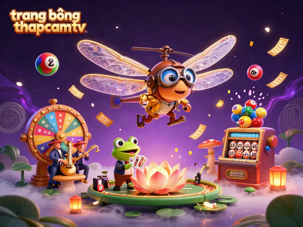 Engage with 'trang bóng thapcamtv' through vibrant jazzy casino scenes featuring dynamic lottery balls and lively characters.