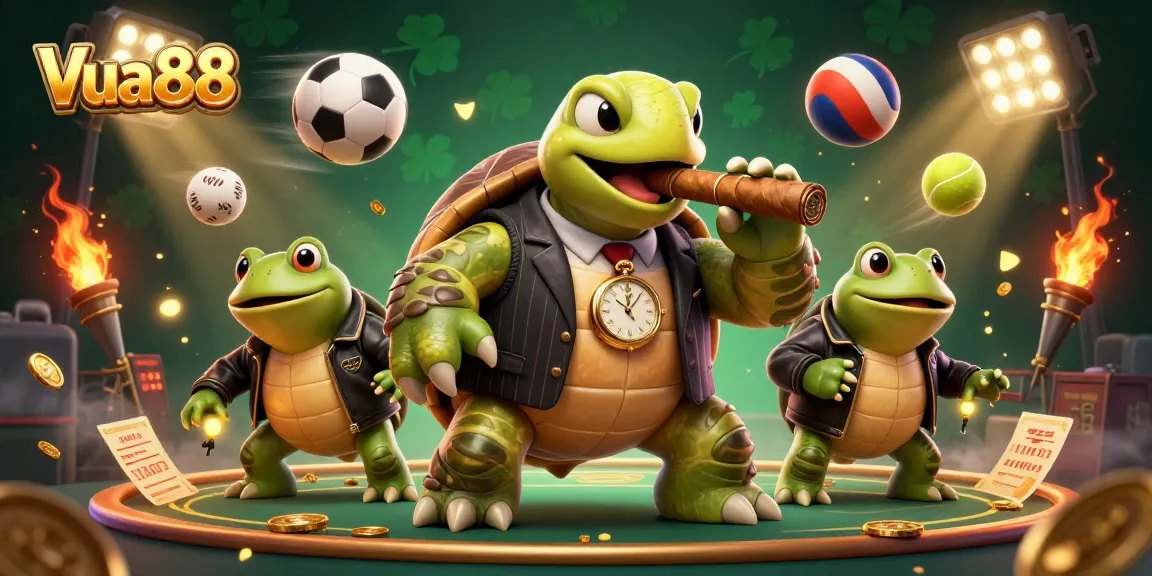 Experience dynamic gaming action at Vua88 with a lively scene showcasing animated casino characters and sports elements.