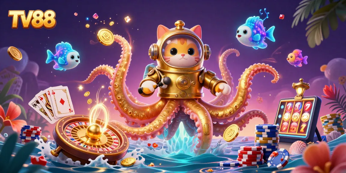 Engage with the exotic allure of TV88's online casino through a dynamic ocean-themed illustration.