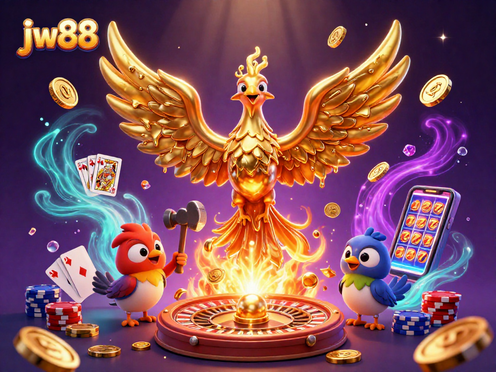 Experience thrilling jw88 online gaming with cascading coins and a golden phoenix in action.