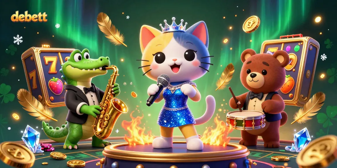 Engage with debett through a vibrant online casino scene featuring playful characters and dynamic games.