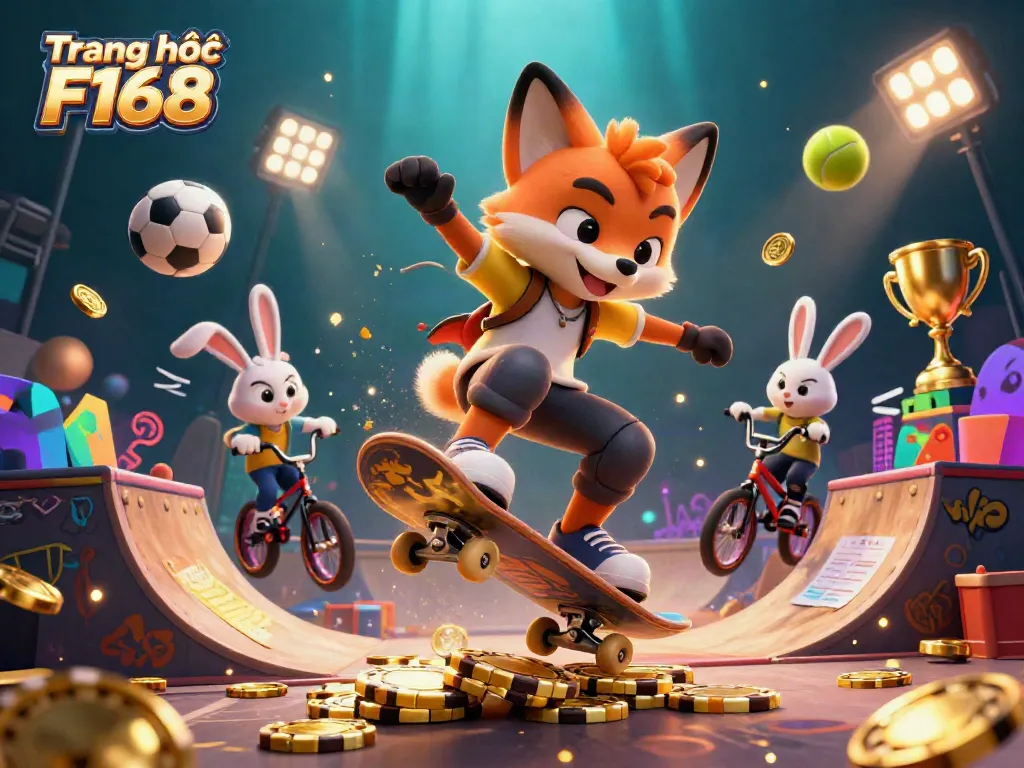 Experience the excitement of Trang chủ F168 with vibrant casino-themed characters in a dynamic scene.
