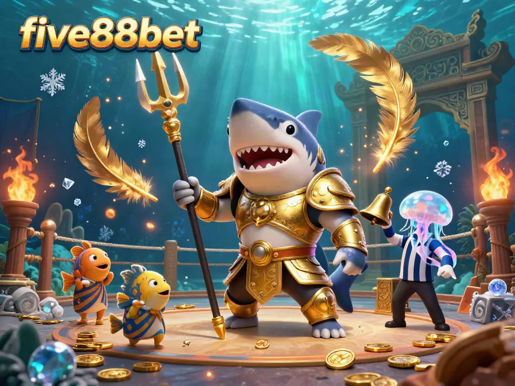 Experience the thrill of winning with five88bet in an exhilarating underwater casino battle featuring a tiger shark.