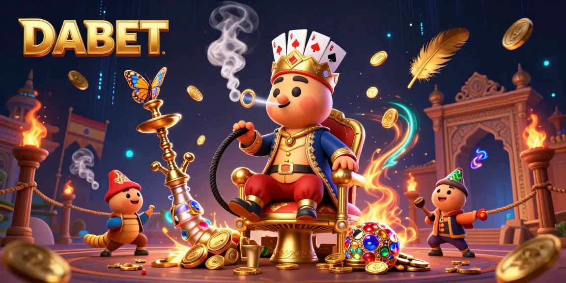 DABET offers an exciting scene with a whimsical caterpillar hookah-master immersed in a vibrant casino atmosphere.