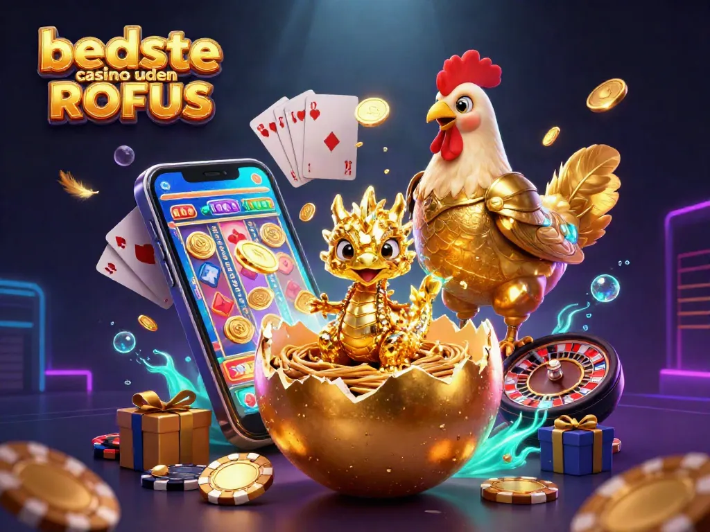 Experience the excitement of the beste casino uden ROFUS with a 3D illustration of a golden dragon and poker chips.
