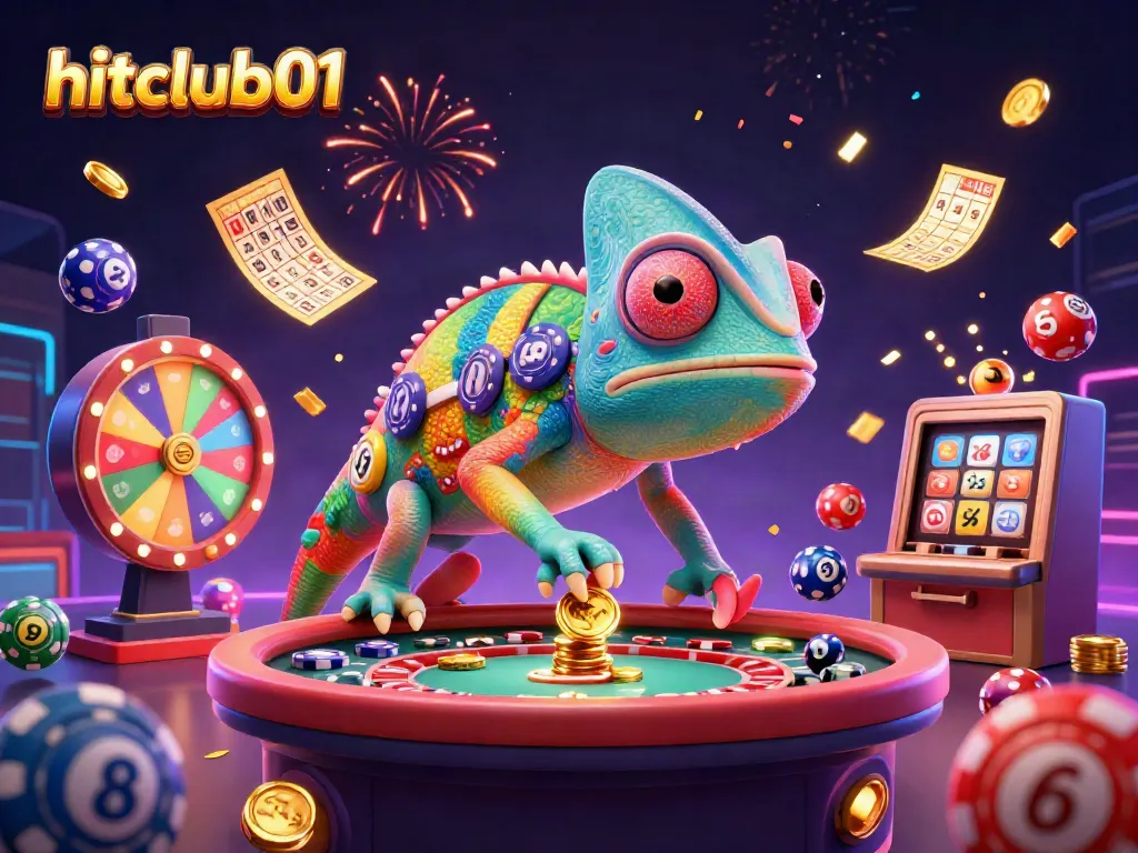 Experience the excitement at hitclub01 with a vibrant casino-themed illustration full of action and winnings.