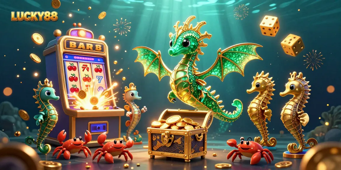 Join LUCKY88 and win with exciting slots, showcasing a colorful jackpot scene underwater!