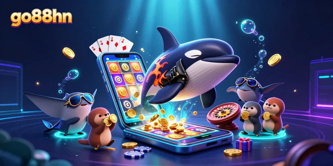 Engage with go88hn's vibrant casino world, featuring playful sea creatures and exciting gaming elements.