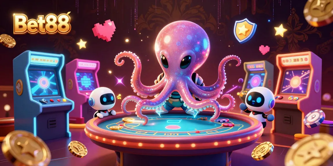 Play vibrant casino experiences with Bet88's holographic poker table in an inventive 3D space scene.
