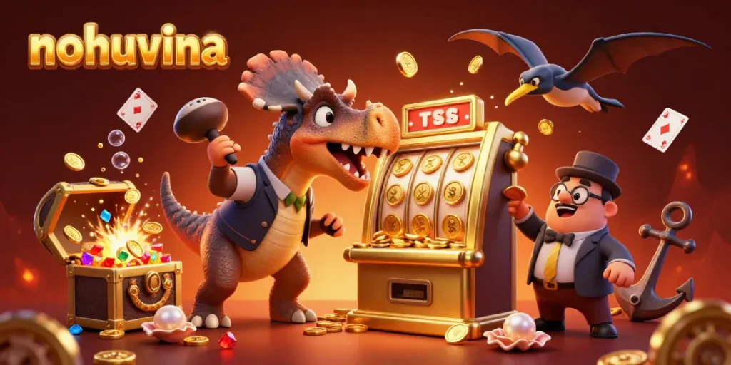 Catch jackpot coins at the nohuvina casino adventure featuring dynamic prehistoric characters.