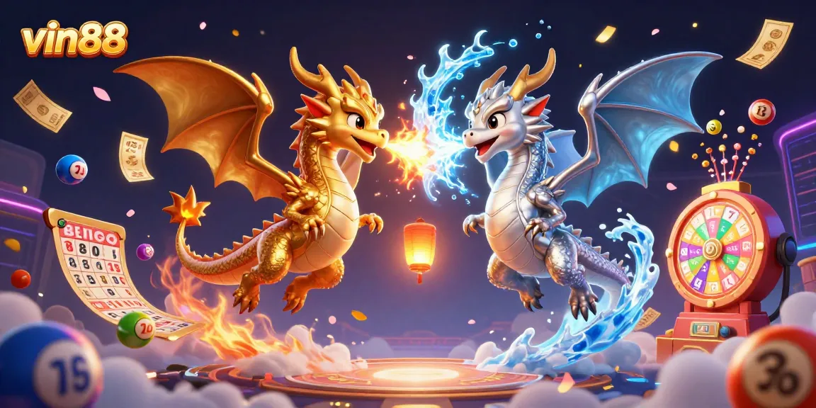 Experience thrilling wins at vin88 as golden and silver dragons soar in a dynamic casino scene.