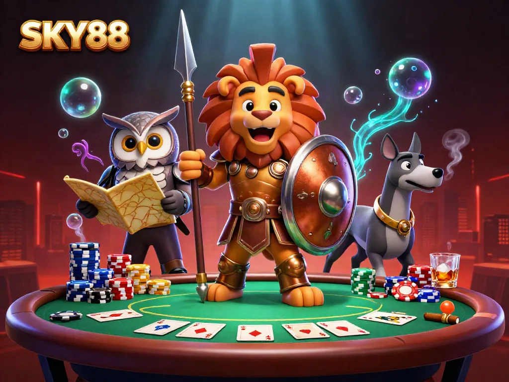 Experience thrilling gameplay with SKY88 featuring a dynamic casino scene of vibrant poker excitement.