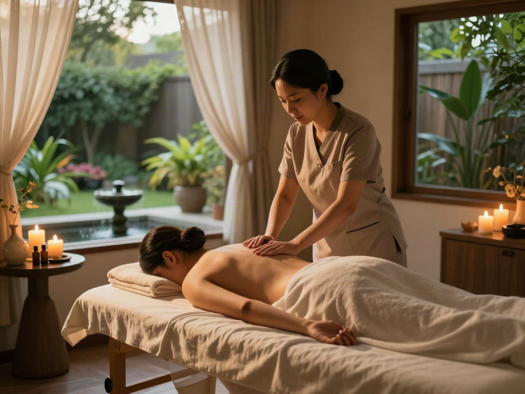 Experience 광명출장마사지 in a tranquil massage room with calming elements.