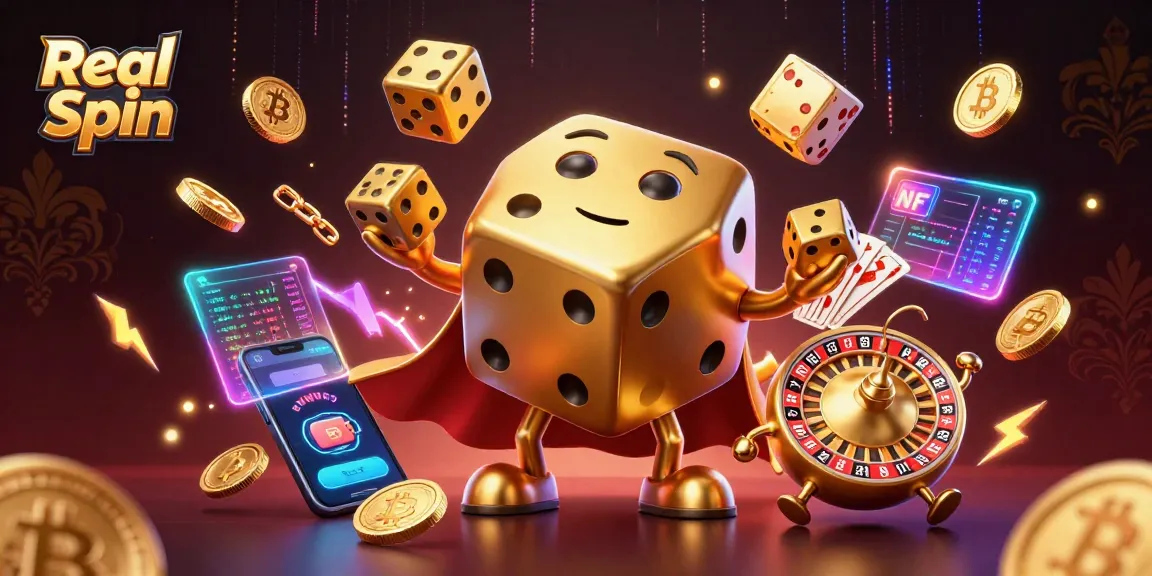 Experience Real Spin's dynamic gaming with golden dice, crypto coins, and stunning visuals!