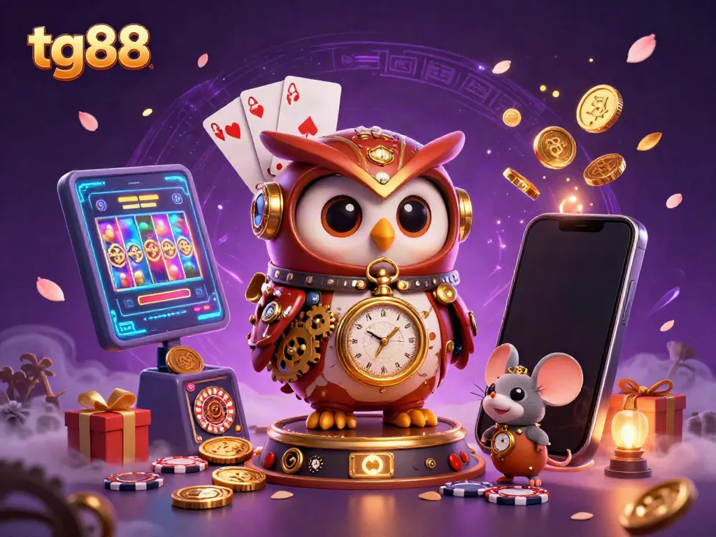 Experience the thrill of tg88 Casino with a vibrant 3D illustration showing dynamic gaming elements and characters.